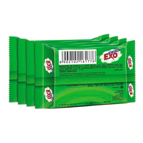 Exo Dishwash Bar 3+1 Free Combo | Ginger Power | Tough on Grease, Kills 99.9% Bacteria | 440g–520g Total (Weight May Vary)
