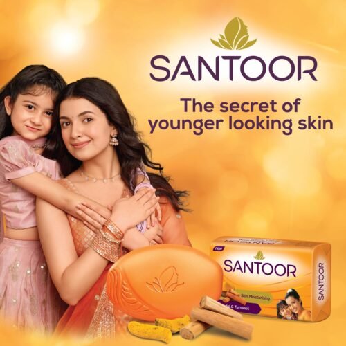 Santoor Sandal & Turmeric Soap - 125g (Pack of 4) | Natural Glow & Total Skin Care | With Pure Sandalwood & Turmeric
