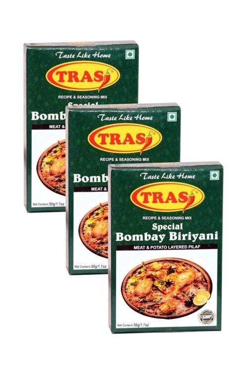About this item Premium Quality Bombay Biryani Masala Powder This is a vegetarian product All Purpose Spice Blend for Garnishing Curries Usage: Use it for making authentic and traditional Bombay Biryani with your choice of meat or vegetables. Ingredients: Cumin, Black Pepper, Coriander, Bay Leaf, Green Cardamom, Chilli, Black Cardamom, Dry Garlic, Turmeric, Clove, Fenugreek Leaves, Mace, Nutmeg, Cassia, Caraway, Royal Cumin, Common Salt and Himalayan Salt. No preservative, No artificial food colour Bombay Biryani Masala is manufactured with high-quality ingredients and hygienically processed for a health benefits